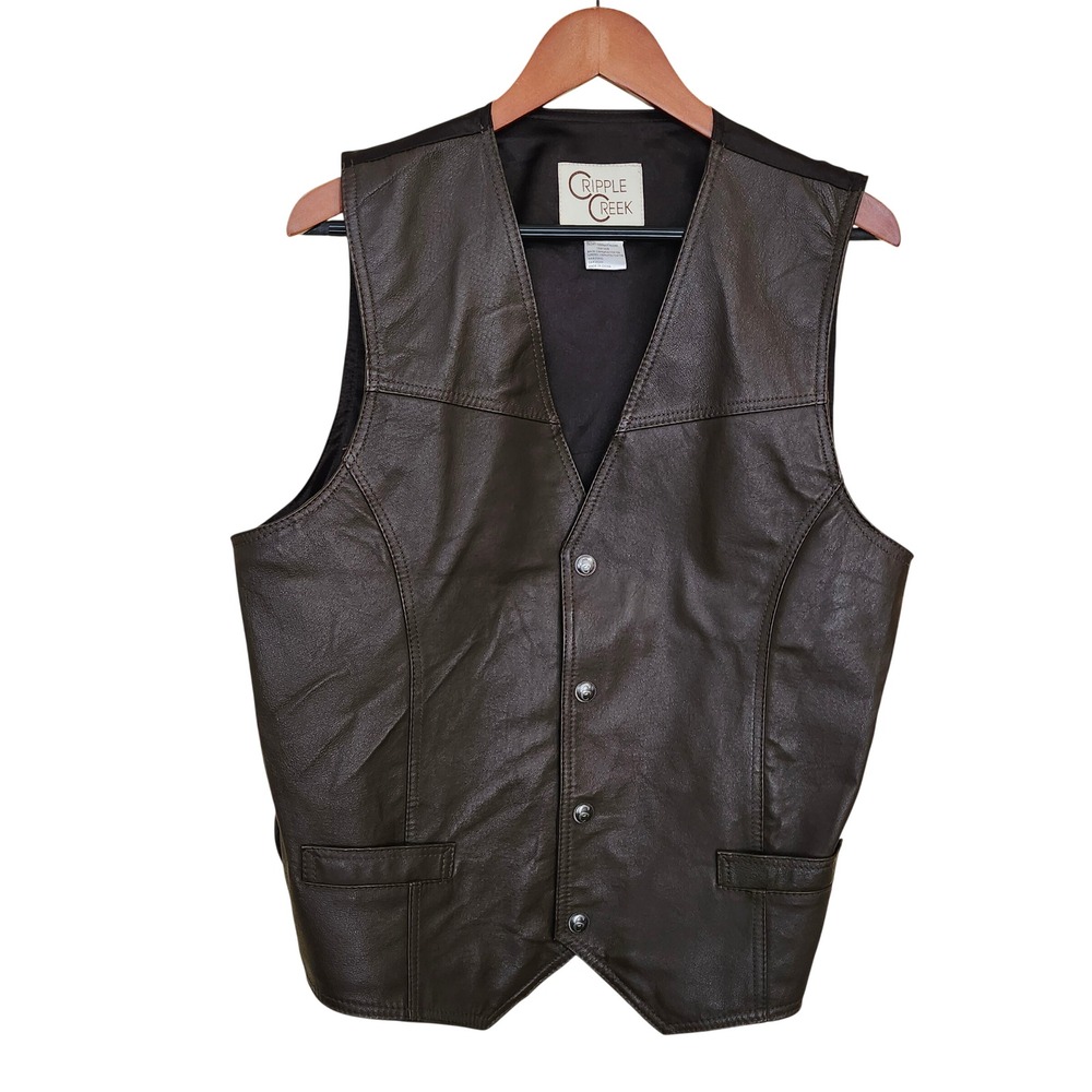 Cripple Creek Suede Leather Vest Mens Large Brown Western Snap Button Front Vtg
